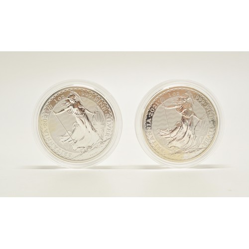 277 - x2 Royal Mint 2021 British Britannia £2 silver bullion coin in capsule.  In 2021 The Royal Mint rele... 