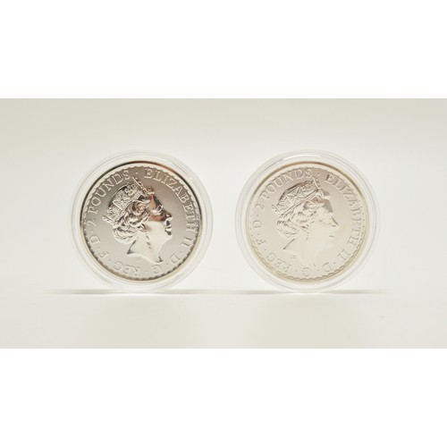 277 - x2 Royal Mint 2021 British Britannia £2 silver bullion coin in capsule.  In 2021 The Royal Mint rele... 