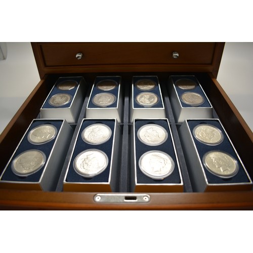 280 - Danbury Mint Historic set of U.S. SILVER dollars, 1.5 troy oz. housed in lockable box cabinet.
Years... 