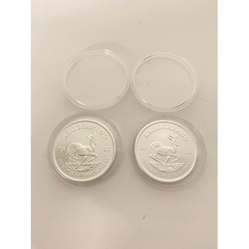 285 - 2021 1oz fine silver Krugerrand coin, with capsule, uncirculated, (x2 items)