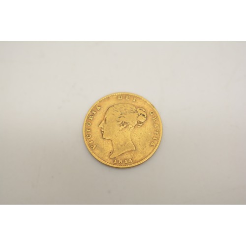 296 - 1855 Gold half sovereign coin, young Victoria