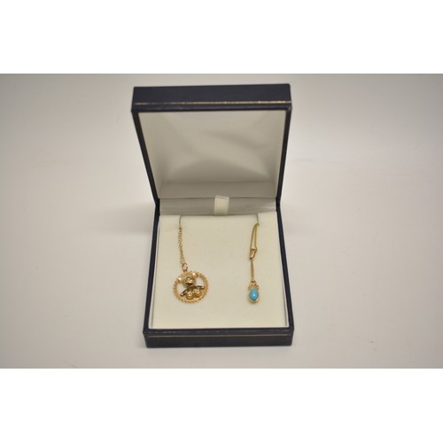 303 - 9ct gold drop pendant with gold chain, both hallmarked 375 together with 9ct gold necklace with tedd... 