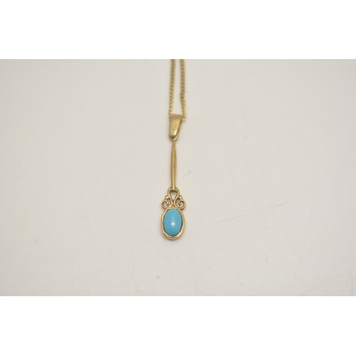 303 - 9ct gold drop pendant with gold chain, both hallmarked 375 together with 9ct gold necklace with tedd... 