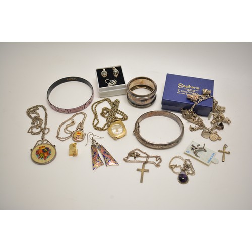 320 - Costume jewellery, to include an Enamel bangle marked Michaela Frey made in Austria to inside, Fero ... 