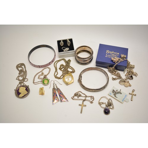 320 - Costume jewellery, to include an Enamel bangle marked Michaela Frey made in Austria to inside, Fero ... 