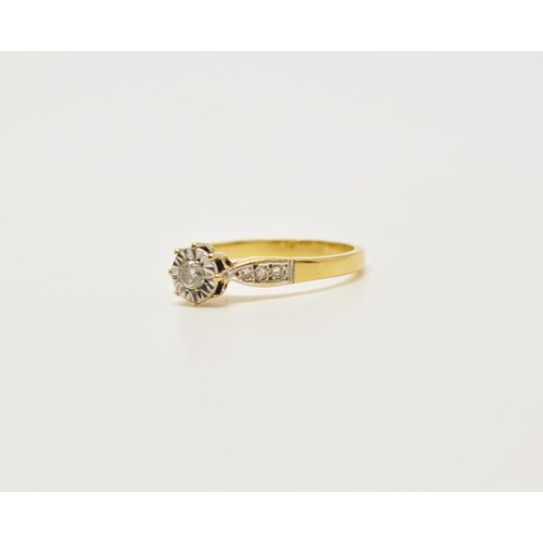 326 - 18ct yellow gold diamond ring, with central stone and smaller diamonds to mount, hallmarked Sheffiel... 