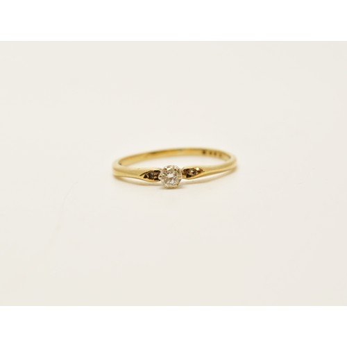 327 - 9ct yellow gold diamond solitaire ring of delicate design, hallmarked 375, approx size O, approx wei... 