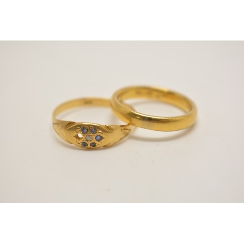 329 - 22ct yellow gold band (6g) together with 18ct gold ring with stones gross weight (2.75g) AF.