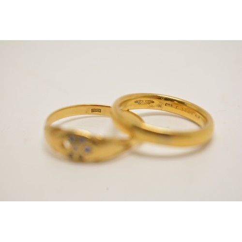 329 - 22ct yellow gold band (6g) together with 18ct gold ring with stones gross weight (2.75g) AF.