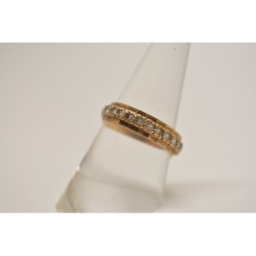 336 - 9ct yellow gold signet ring (2.3g) and 9ct full eternity ring with clear stones (2.4g). Box included... 