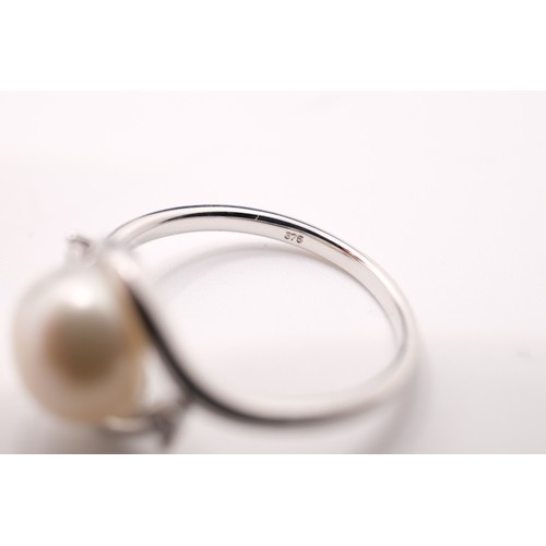 342 - Pearl Earrings and Ring - 9ct white gold ring hallmarked 375, approx size L, together with 9ct white... 