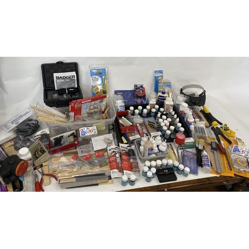 86A - A large collection of model making  equipment including paints/sprayer, brushes, plank bending toolk... 