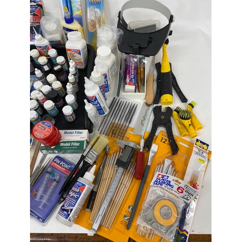 86A - A large collection of model making  equipment including paints/sprayer, brushes, plank bending toolk... 