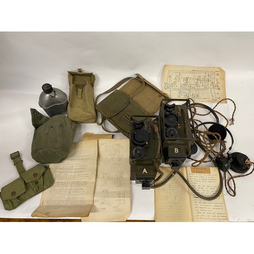 85 - WWII and other Military related items consisting x2 38 set MK II, with instructions/diagrams, canvas... 