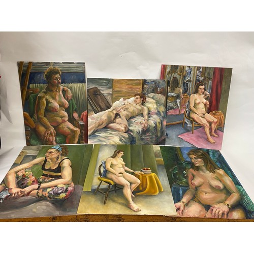 100A - A Collection of female study in naked form by unknown artist,  composite oil on artist board, approx... 