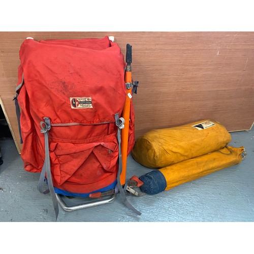 85A - CLIMBING INTEREST - Karrimor Rucksack containing items; pick axe, canister, kettle, gas lamp with bo... 