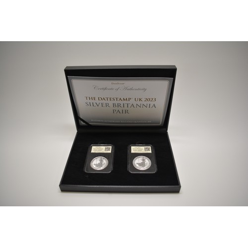 254A - 2023 Silver Britannia Pair.  999/1000 pure silver bullion finish. Postmarking date 4/4/2023, max rel... 