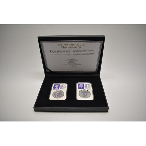 254A - 2023 Silver Britannia Pair.  999/1000 pure silver bullion finish. Postmarking date 4/4/2023, max rel... 