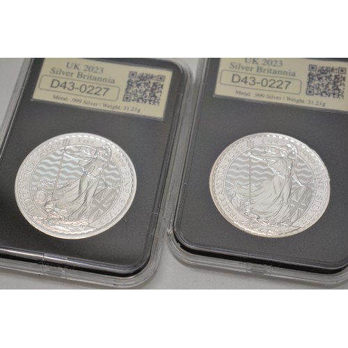 254A - 2023 Silver Britannia Pair.  999/1000 pure silver bullion finish. Postmarking date 4/4/2023, max rel... 