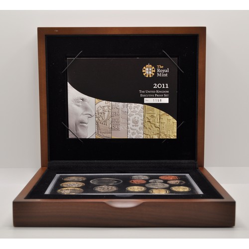 355 - Royal Mint UK Executive Proof Set no.1198/5000, circulating range of coins for 2011 (14 coins in set... 