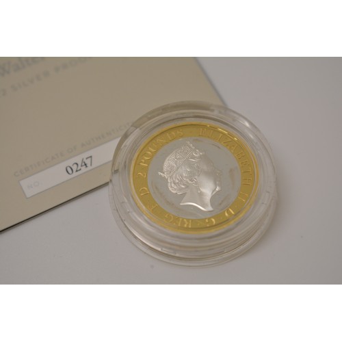 358 - The Royal Mint 2021 silver proof £2 coin - Sir Walter Scott 250th anniversary of his birth, with cer... 