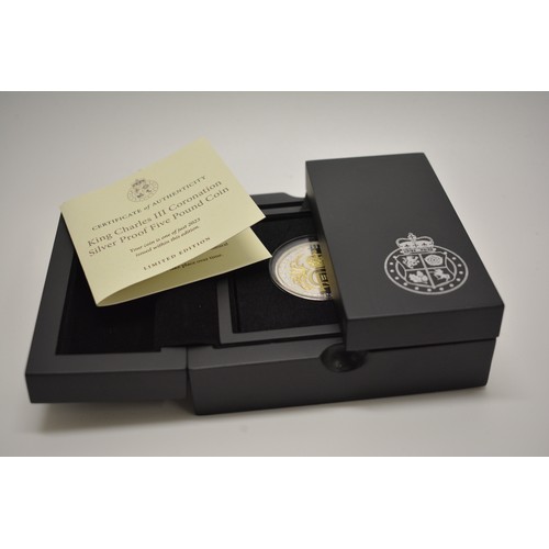 359 - 2023 King Charles III Coronation  Silver proof Five Pound Coin Limited edition, in boxed presentatio... 