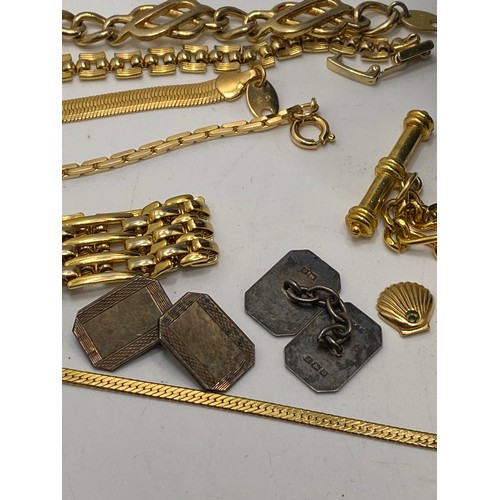 298 - Mixed costume jewellery predominately gold tone, some marked gold plated, locket stamped 9ct back & ... 