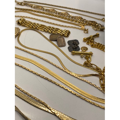 298 - Mixed costume jewellery predominately gold tone, some marked gold plated, locket stamped 9ct back & ... 