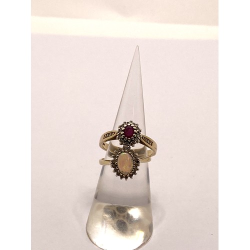 297B - x2 gold rings - Ruby and diamond cluster ring with diamonds to mount, hallmarked London, together wi... 