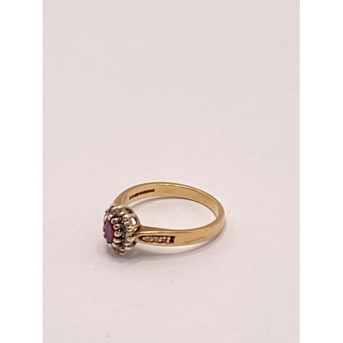 297B - x2 gold rings - Ruby and diamond cluster ring with diamonds to mount, hallmarked London, together wi... 