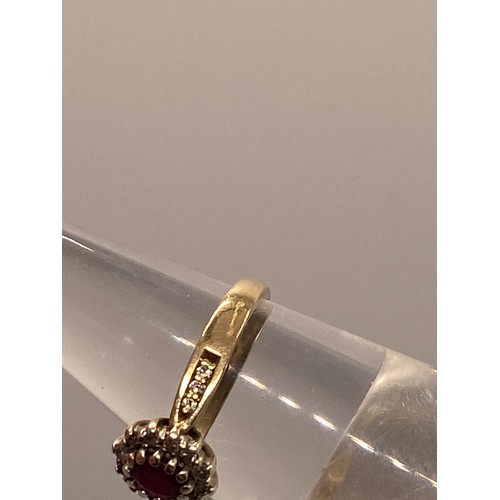 297B - x2 gold rings - Ruby and diamond cluster ring with diamonds to mount, hallmarked London, together wi... 