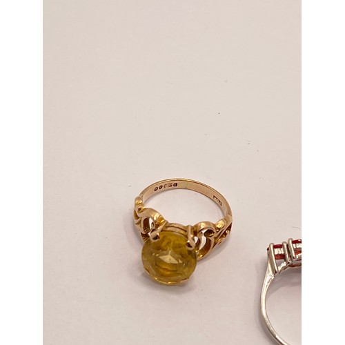 297C - X2 Gold rings - One features faceted citrine with raised scroll detailing to mount hallmarked Birmin... 