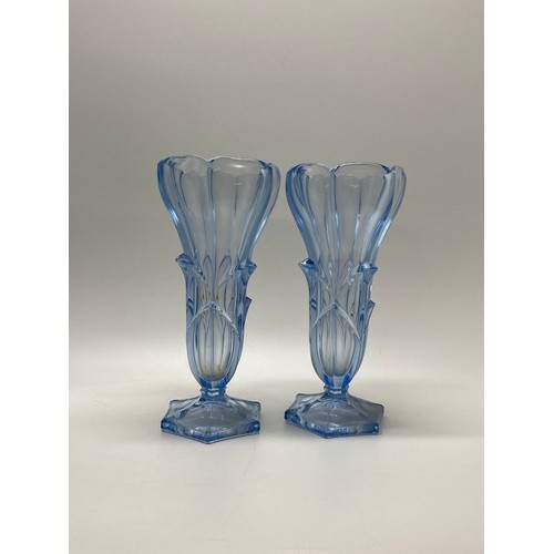 199A - Art Deco glassware items consisting of blue vases and Walther & Sohne Flute Player with large glass ... 