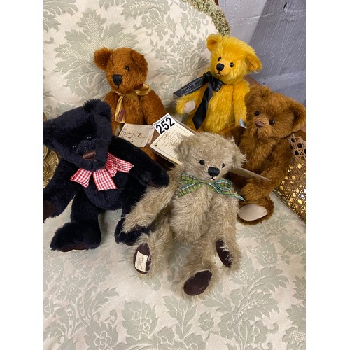 252 - Group of Bears to include Deans' Bears, some with tags including Hugo and Hudson