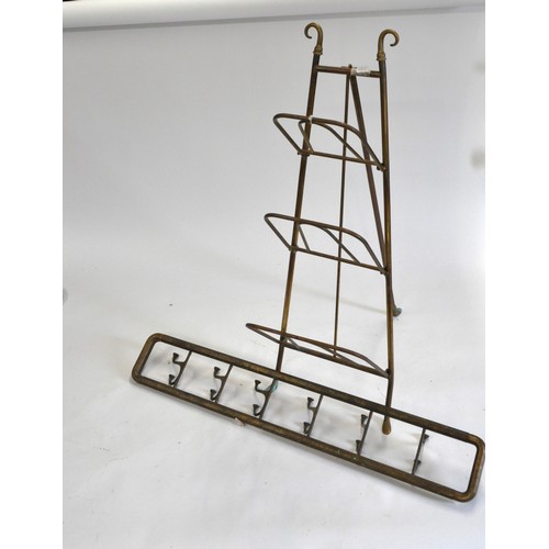 61 - Maison Jansen style folding newspaper rack, together with wall hanging swivelling hook coat rack