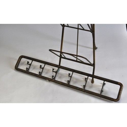 61 - Maison Jansen style folding newspaper rack, together with wall hanging swivelling hook coat rack