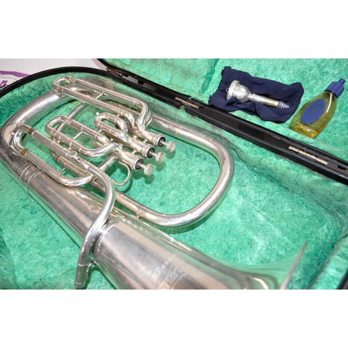 62 - Vintage Euphonium engraved 'Lafleur imported by Boosey & Hawkes London', with musical scores in case... 