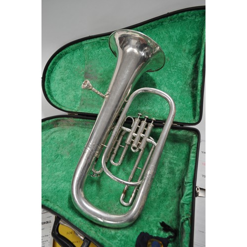 62 - Vintage Euphonium engraved 'Lafleur imported by Boosey & Hawkes London', with musical scores in case... 