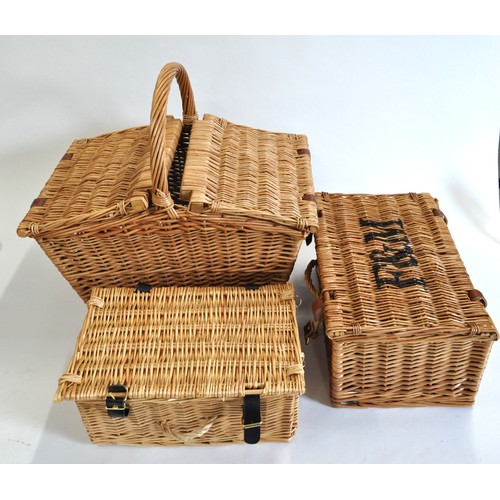 69 - Fortnum & Mason wicker hamper and F&M picnic basket containing empty canisters etc,  with original t... 