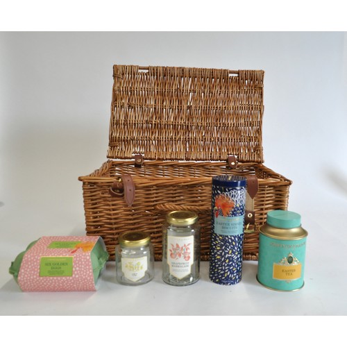 69 - Fortnum & Mason wicker hamper and F&M picnic basket containing empty canisters etc,  with original t... 