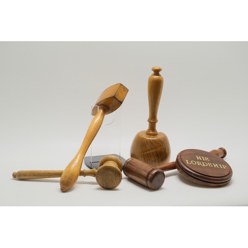 75 - Small group of wooden gavels including 'His Lordship' plinth