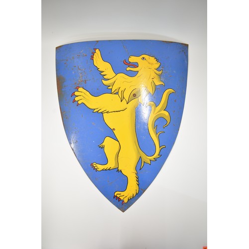 77 - x2 Reenactment shields, both blue/yellow design, one depicting a lion, max H70cm