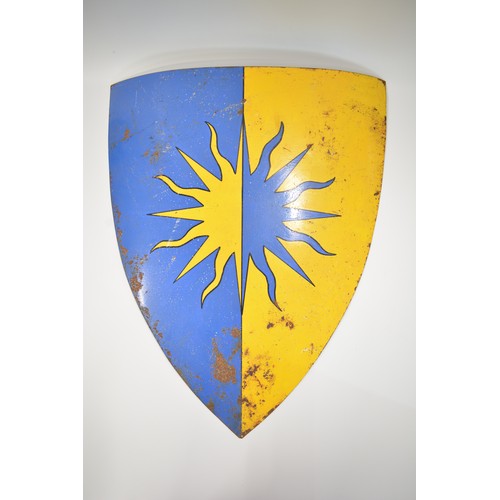 77 - x2 Reenactment shields, both blue/yellow design, one depicting a lion, max H70cm