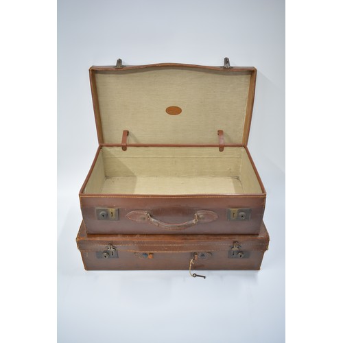 88 - x3 Graduating vintage suitcases and small evacuee style case