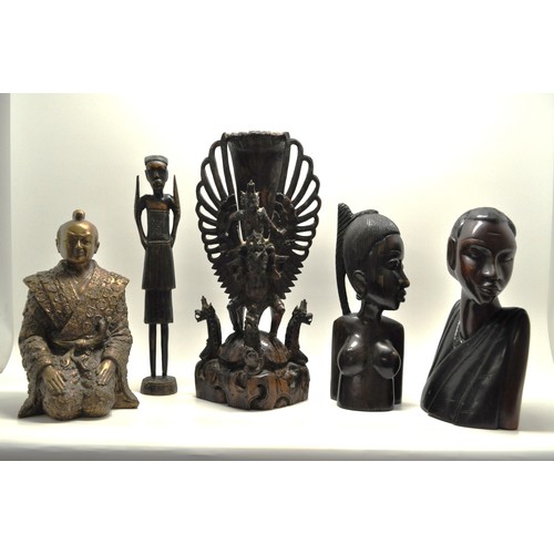 101 - Group of African/Indonesian/Chinese, including Deity, to include some hardwood carved items