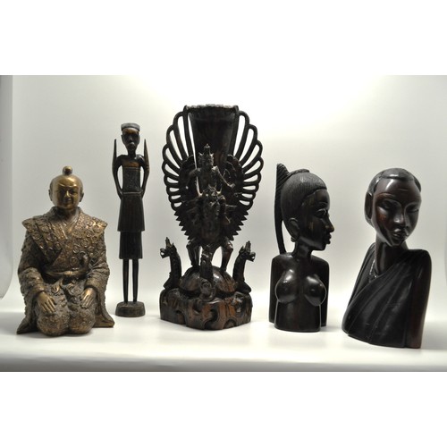 101 - Group of African/Indonesian/Chinese, including Deity, to include some hardwood carved items