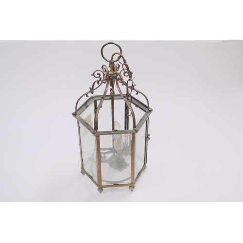 115 - Antique Georgian style hexagonal ceiling lantern/light with bevelled glass panels