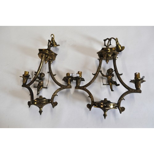 118 - Pair of Cherub on swing ceiling lights with twin bulb holders, together with cherub lights, AF and u... 