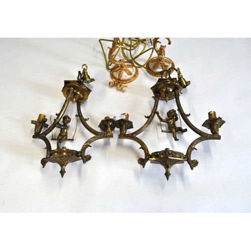 118 - Pair of Cherub on swing ceiling lights with twin bulb holders, together with cherub lights, AF and u... 