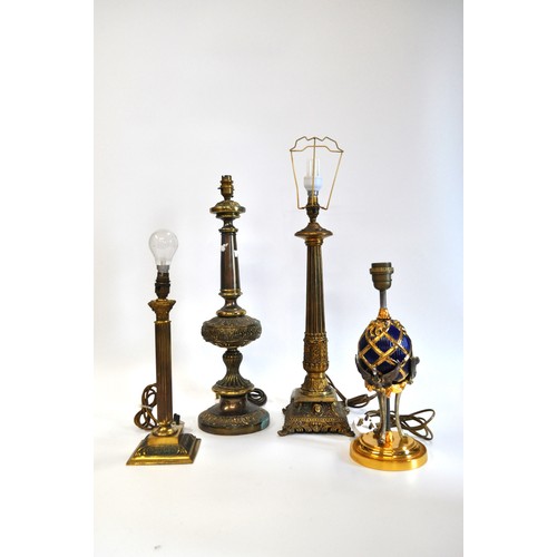 124 - Group of brass/metal table lamp bases, some of column design, x4 items, PAT tested. AF